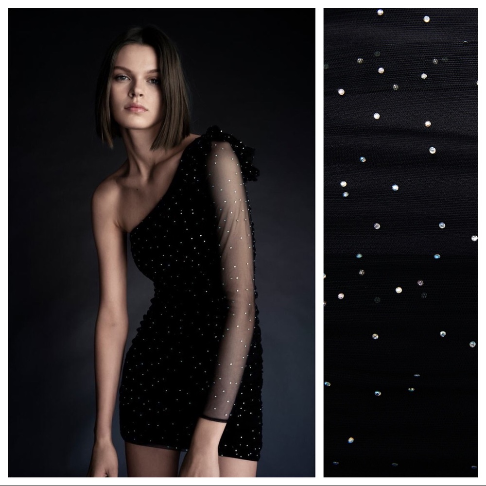 NWOT. Zara Black Bejewelled Mini Dress. Size M.
